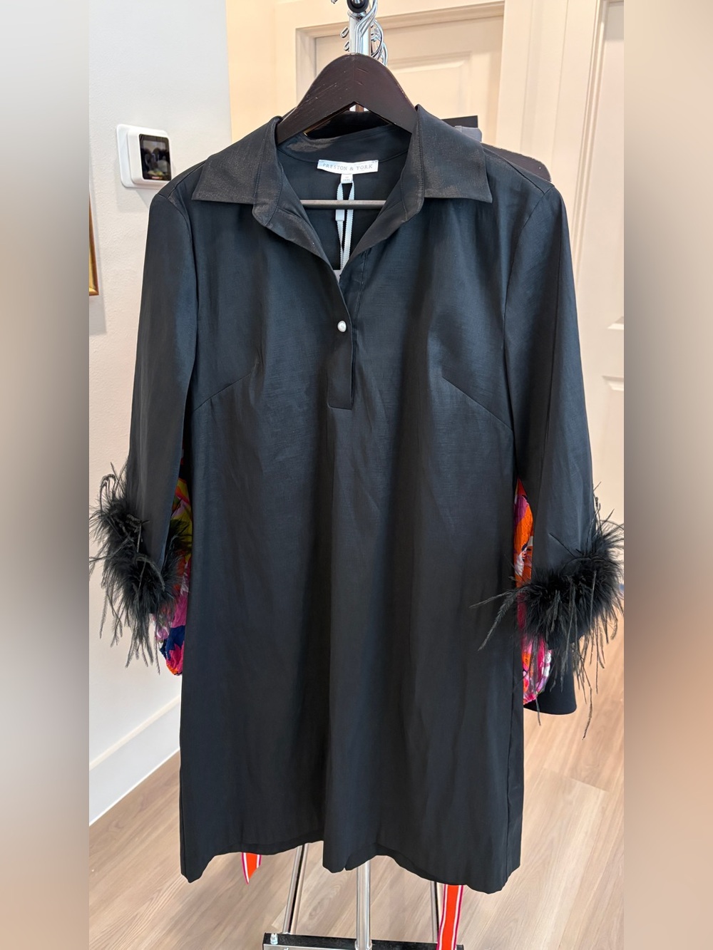 Preston and York Black A Line Feather Cuff Dress NWT Size 10 - Picture 2 of 12